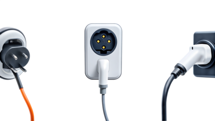 Electric plugs and charging stations isolated on a transparent background electric vehicle charging