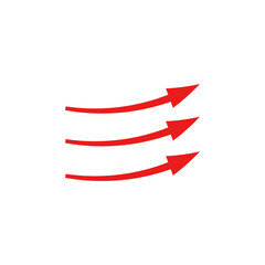 Three red curved arrows symbolize flow, direction, and motion, suggesting dynamics and movement.