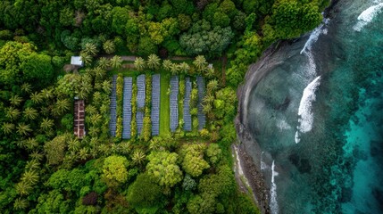 tropical island solar farm ocean view