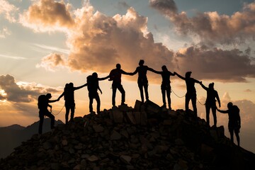 A vibrant silhouette of a jumping family at sunset on the beach