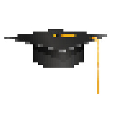 Pixelated graduation cap with tassel in classic 8 bit style, perfect for retro education projects.