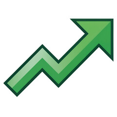 Green upward trending arrow isolated on transparent background