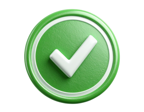  Minimalist Circular Green Check Mark Badge for UI Design, Transparent Background