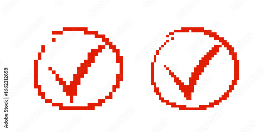 Aufkleber two red check marks in a pixel art style, ideal for digital use and graphic design elements.