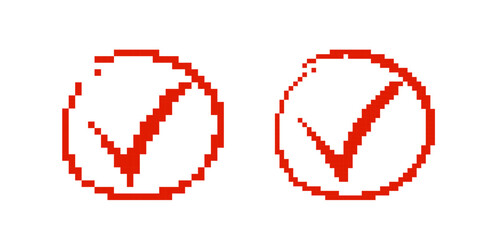 Two red check marks in a pixel art style, ideal for digital use and graphic design elements.