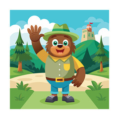 Fototapeta premium park mascot waving visitors
