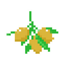Obraz premium Pixel art of yellow lemons on branches, showcasing a retro style for nostalgic design projects.