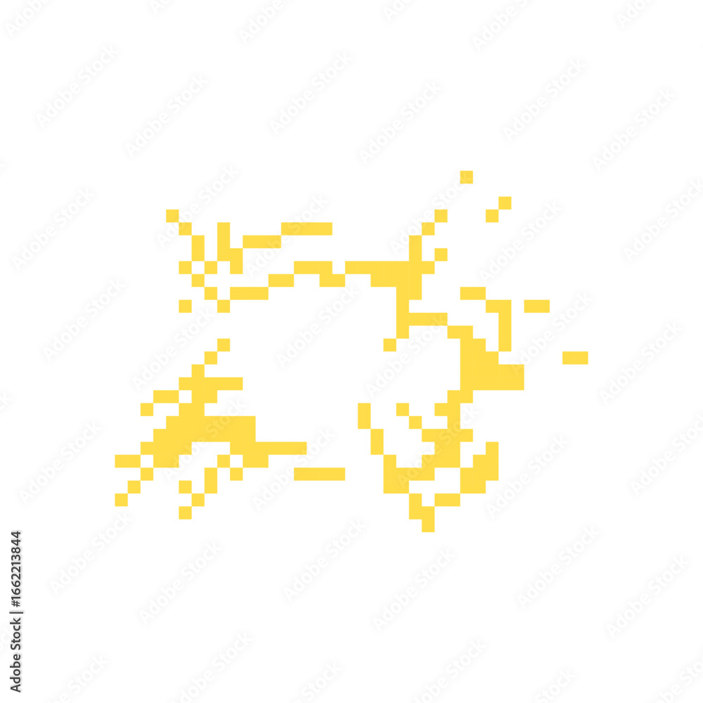 Poster yellow pixel lightning bolt in retro 8 bit style, perfect for expressing energy in game design.