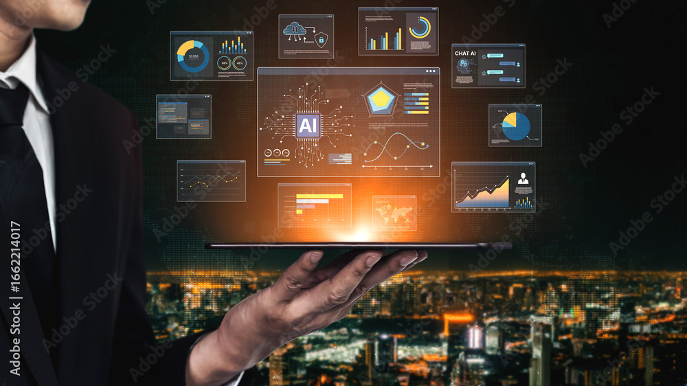 Poster ai assistant brain processor with llm technology, big data, machine learning, generative ai for busi