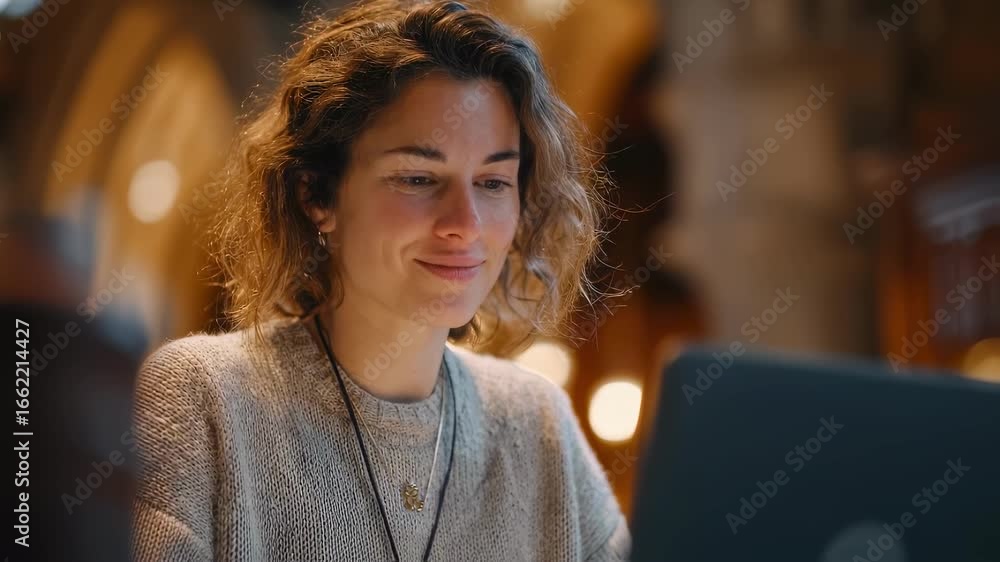 Aufkleber close medium shot of a trainee minister engaging with an ai sentiment analyzer interface on a laptop