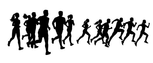 Running Silhouettes Group, vector illustration