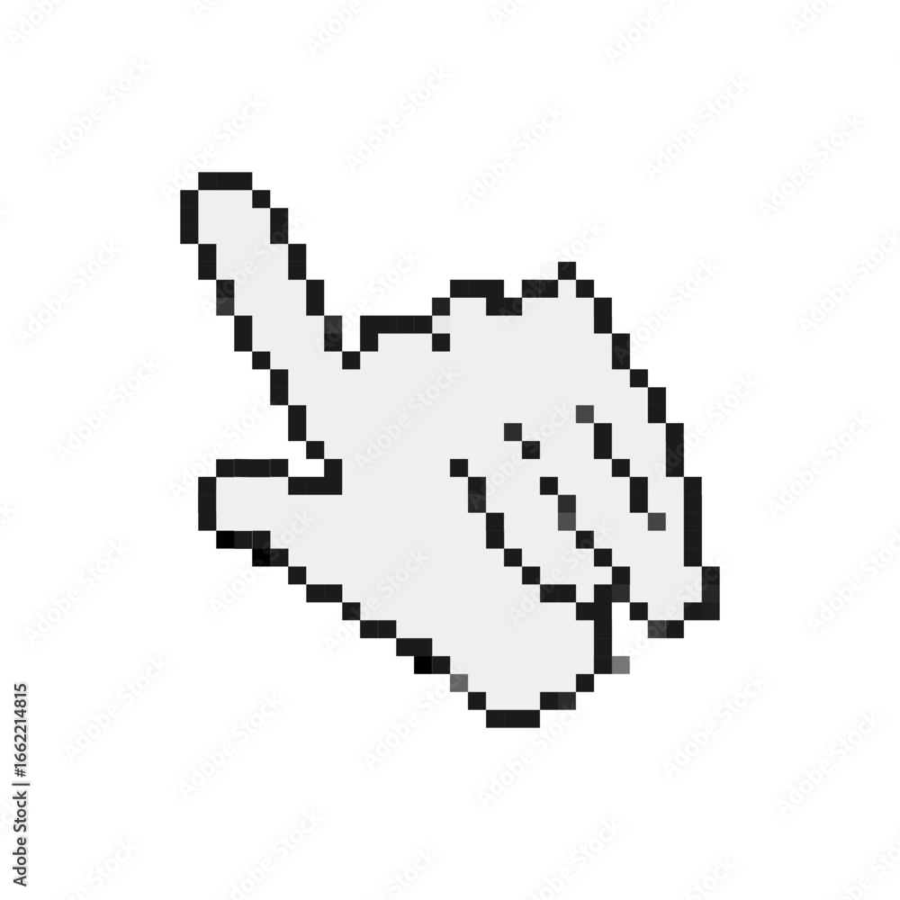 Poster a retro mosaic pixel hand cursor, designed in a classic 8 bit style, pointing upwards for digital us