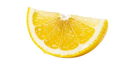 A vibrant close up of a juicy lemon wedge isolated on a stark showing citrus detail