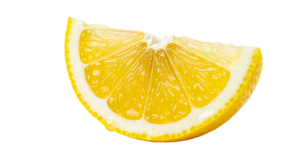 A vibrant close up of a juicy lemon wedge isolated on a stark showing citrus detail