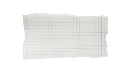 Isolated torn piece of graph paper with grid lines showing rough edges