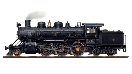 Obraz premium Vintage black steam locomotive side view - classic transportation design for historical projects