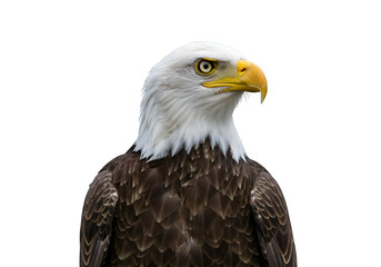 Obraz premium A regal bald eagle in a striking pose, isolated on white, cut out isolated on white or transparent background. PNG