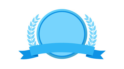 Blue circle laurel wreath ribbon banner vector graphic decoration element logo design illustration image art