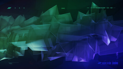 Abstract 3D graphics background with intersecting geometric shapes forming a complex and futuristic design, ideal as tech products backdrop or a screen wallpaper