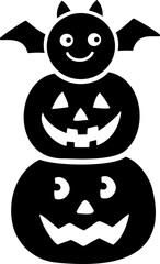 Stacked Halloween pumpkin black silhouette with face isolated.
cute Jack o lantern pumpkin vector cartoon.
Transparent background.