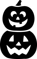 Stacked Halloween pumpkin black silhouette with face isolated.
cute Jack o lantern pumpkin vector cartoon.
Transparent background.