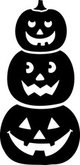 Stacked Halloween pumpkin black silhouette with face isolated.
cute Jack o lantern pumpkin vector cartoon.
Transparent background.