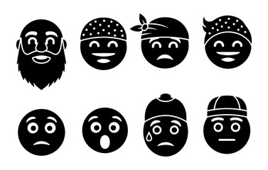 Vector art of set of diverse emoji faces with various emotions and expressions