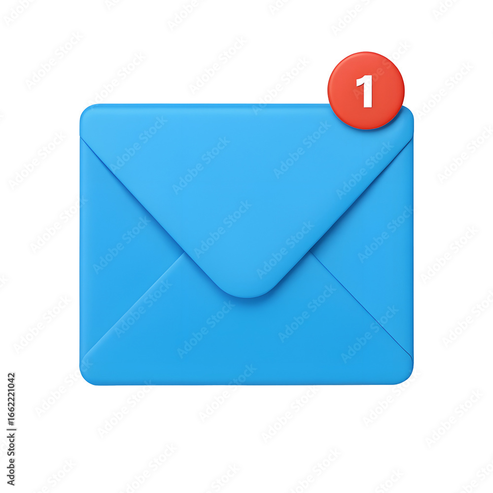 Poster blue email icon with notification badge isolated on transparent background