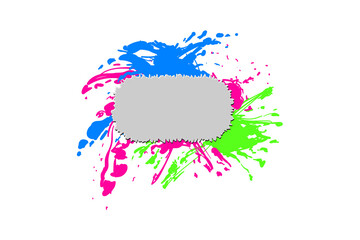 Colorful abstract paint splatters with gray oval shape isolated on transparent background