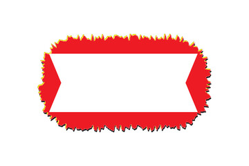 Blank white ribbon banner with red frayed edges isolated on transparent background