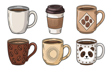 Obraz premium Assorted coffee cups and travel mug with various designs beverage