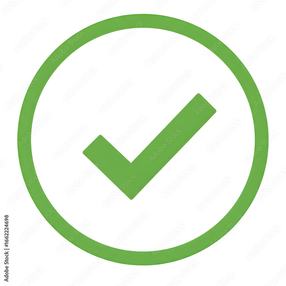 Poster green check mark icon png – flat style tick symbol with white circle and green border – isolated on 