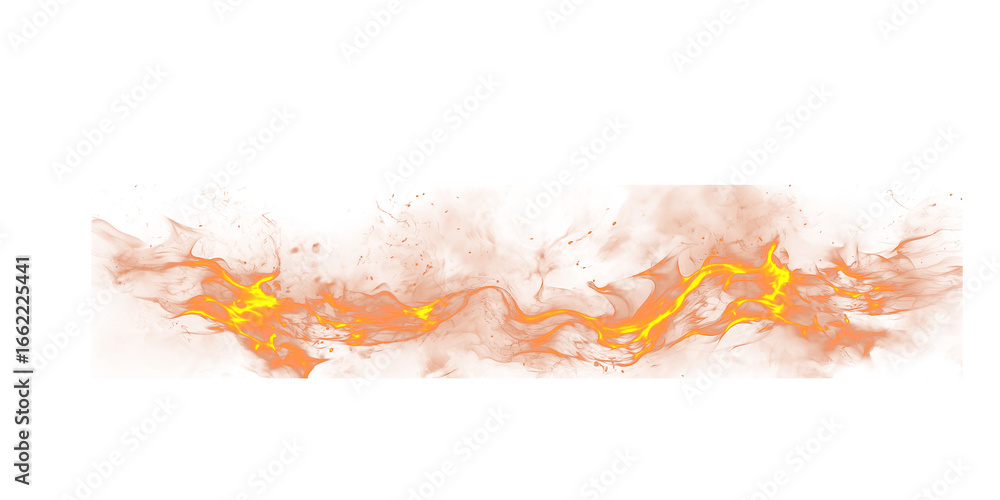 Poster a horizontal fiery lava flow with bright yellow streams against a black background space for text