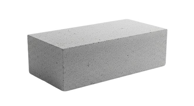 A single gray concrete block is displayed against a black backdrop in a studio setting image view 100