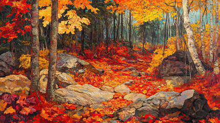 Autumn Leaves Covering the Ground with Vibrant Reds, Oranges, and Yellows – AI Generative