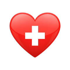 Obraz premium Glossy red heart emblem with white swiss cross symbolizing health and care