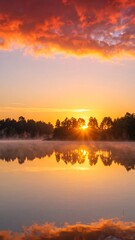 Sunrise over a calm lake