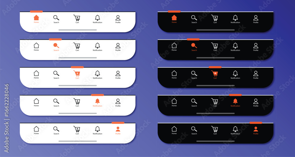 Fototapete navigation ui template design mobile app lite and dark versions