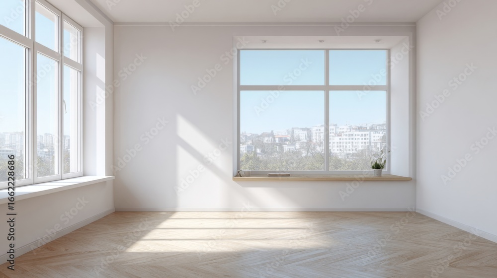 Aufkleber a empty room with a window and a window sill