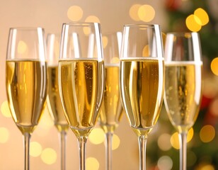 Champagne flutes against blurred lights