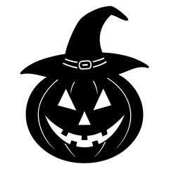 Carved Pumpkin Vector with Crooked Witch Hat and Glowing Eyes for Halloween
