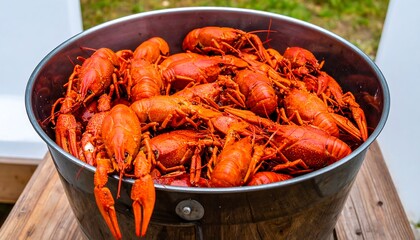 Crawfish in a metal bucket