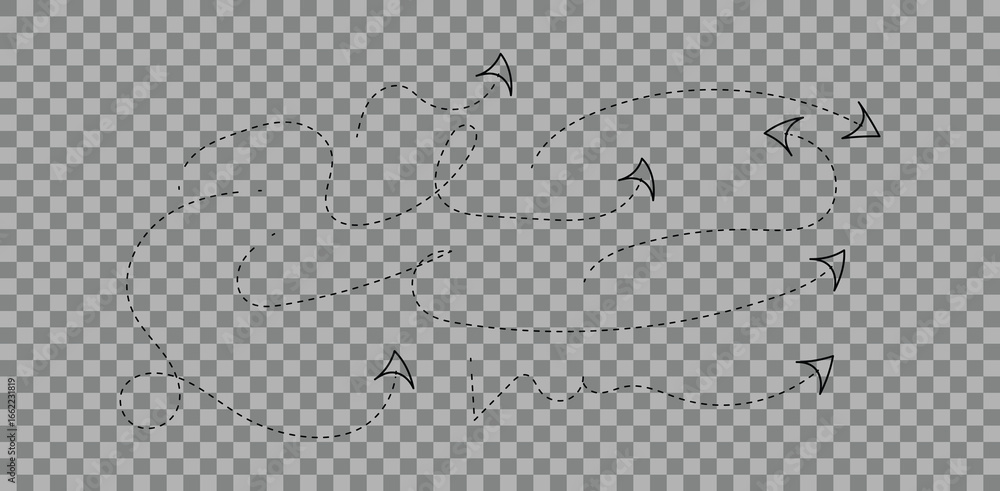 Aufkleber illustration of multiple arrows following different dotted paths on a checkered background pattern