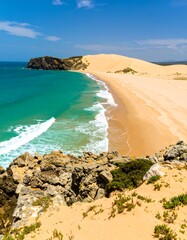 Coastal beach scene with dunes