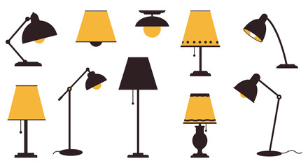 A collection of various table lamps and floor lamps in different styles and designs