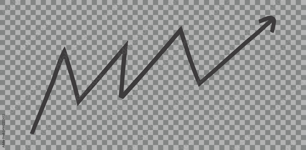 Poster a dark gray line graph with an arrow pointing upwards on a checkered transparent background vector a