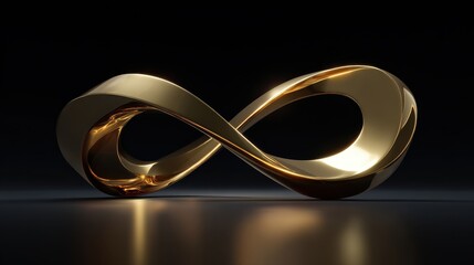 A sleek, gold, infinity symbol rests on a dark, reflective surface, subtly illuminated, creating a sense of elegance and endlessness