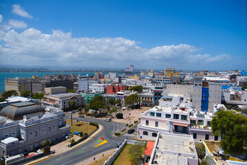 Colorful San Juan cityscape and Caribbean coastline Puerto Rico