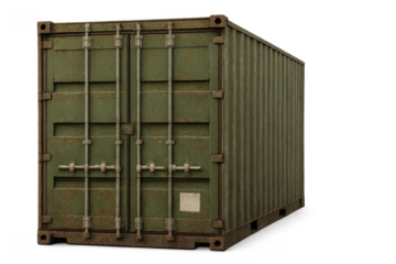 Green rusty metal cargo container on transparent background