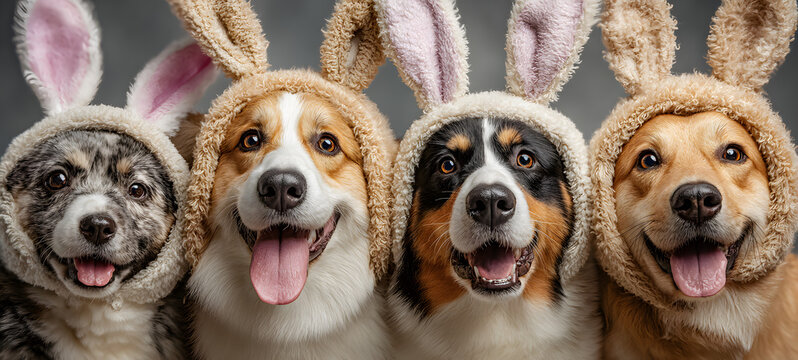 group of cute dogs wearing easter bunny ears